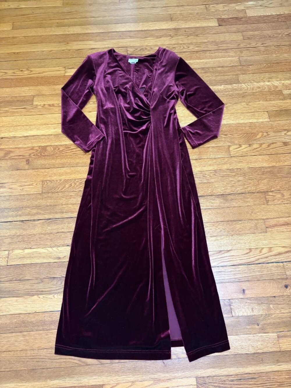 Robbie Bee Womens Velvet Maxi Dress Plus 14W Red Wine Purple Long Sleeve Soft